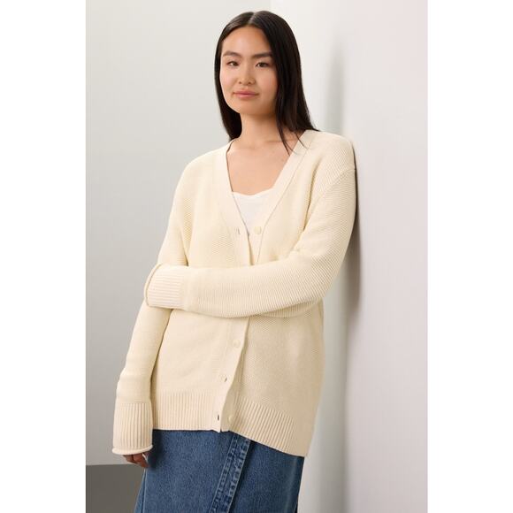 TOCCIN x RTR Off-White 100% Cotton Knit Front Button Beach Cardigan Size Large - Picture 4 of 15